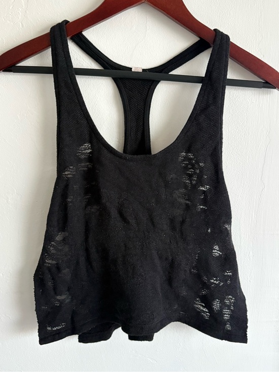 ALO Yoga Tops - ALO Yoga Black Distressed Racerback Tank Top